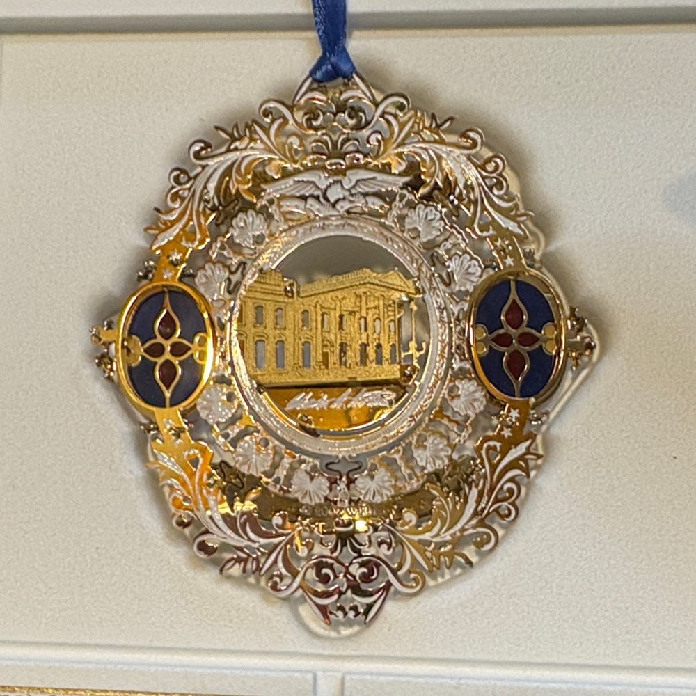 Ornate Gold and Blue Decorative Ornament